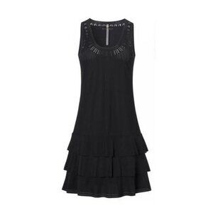 💙 Cop Copine Black Sleeveless Astre Tiered Mini Dress Minimalist